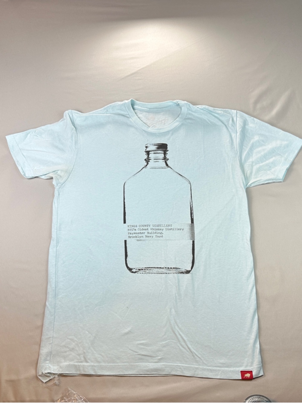 Kings County Distillery Shirt Men’s Light Blue Graphic Bottle Print